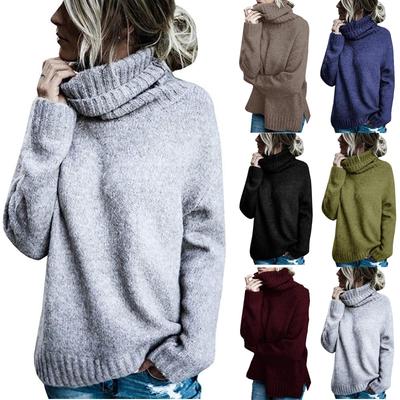 Womens Fashion Solid Long Sleeve Sweater Loose Turtleneck  Knitting Sweater