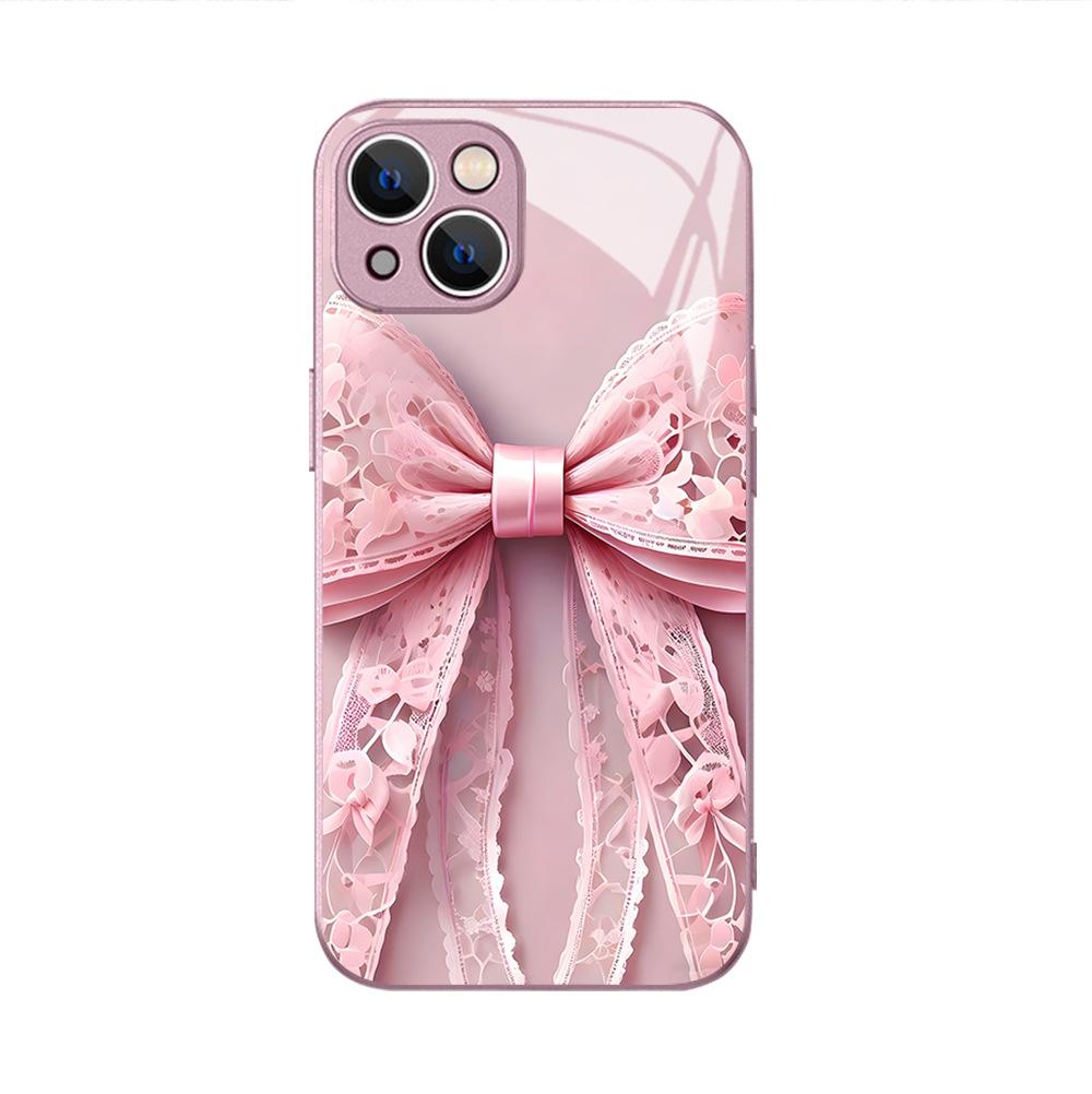 Light Luxury High-end Bow Printing Fine Hole All-inclusive iPhone15/16promax Women's Mobile Phone Case