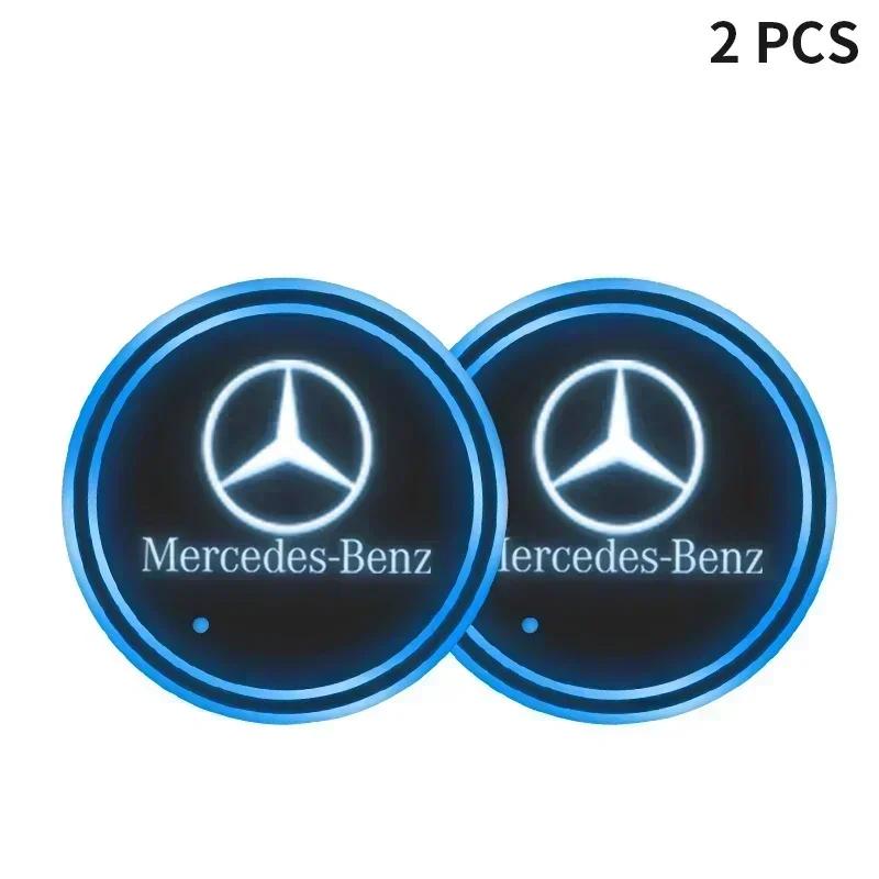 1/2pcs Car USB Charging Luminescent Cup Pad Interior Atmosphere Lamp For Mercedes Benz B/C/E/S Class A Class C200L GLC GLE CLA BW0