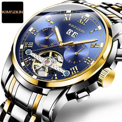 Obchodní hodinky značky KIMSDUN Golden Poemon Hodinky Pánské mechanické hodinky Tourbillon Multifunkční svítící vodotěsné hodinky