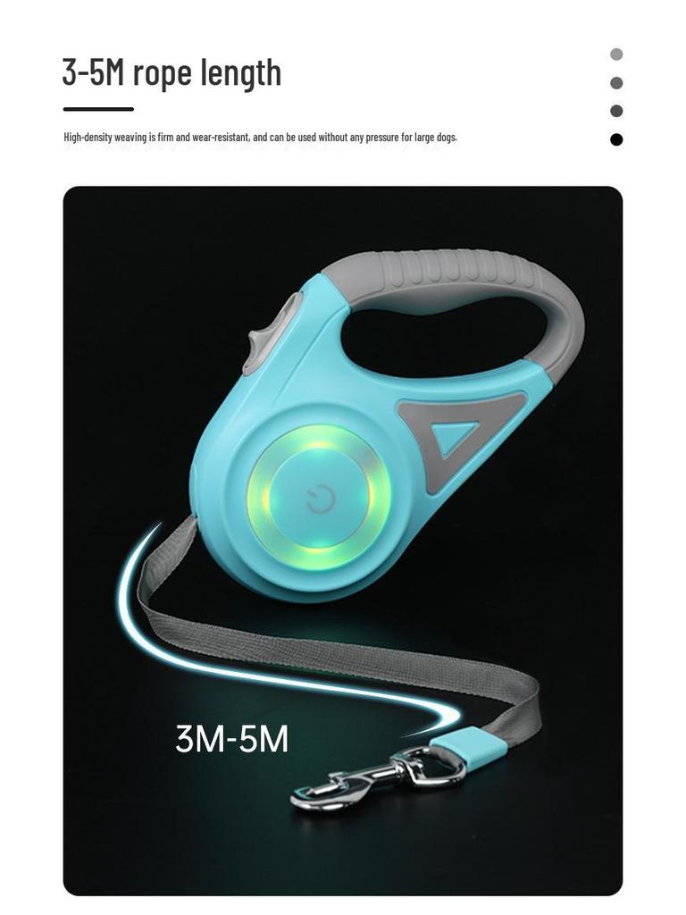 5M Retractable Anti-Pull Dog Leash with Light for Small to Medium Dogs