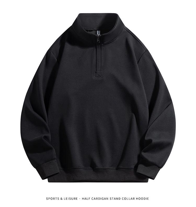 Unisex-Kapuzenpullover mit halbhohem Kragen und Reißverschluss, samtgefüttert, lange Ärmel, lässige, lockere Passform, Basisschicht für Paare im Frühling/Herbst