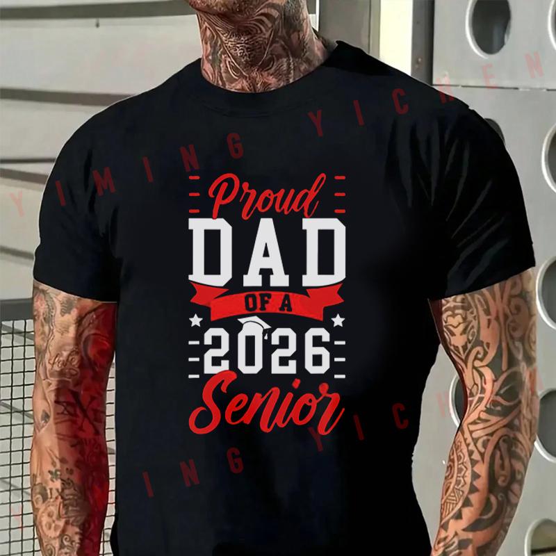 Funny Graduate Proud Dad of A Senior Print Motorcycle T-Shirt Mens Cotton Casual High Quality R