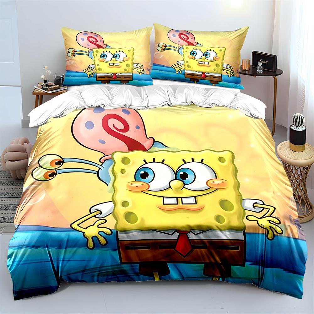 3PC Cartoon SpongeBob Printed Bedding Set for Kids Boys Girls New 3d Printed Bed Cover Duvet Cover Pillow Case Bedroom Decor