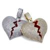 Heart Shaped Broken Pendant Couple Necklace Hip Hop Full Zircon Gold Colorful Two Tone Jewelry