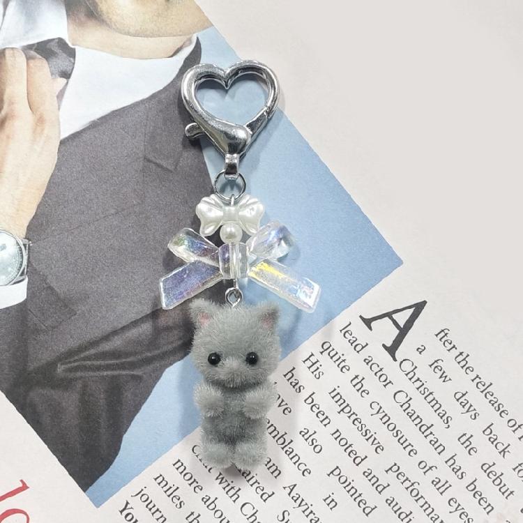 Cute Flocking Animal Keychain Cat Bear Doll Bowknot Pendant Keyring Accessories