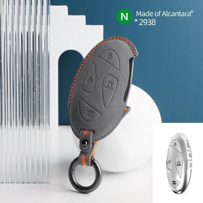 Interior Mouldings 7 Buttons Car Key Case For Hyundai Grandeur GN7 Kona Ev 2023 lonic 6 Auto Smart Remote Suede KeyChain Cover S