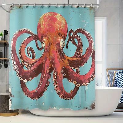 Oktopus Duschvorhang Rustikal Künstlerische Heimdekoration Wasserdichtes Duschpaneel (Dieser Titel folgt Online-Shopping-Trends, indem er Schlüsselw