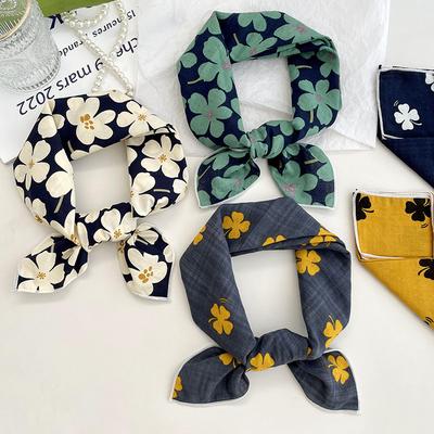 Cotton And Linen Small Square Scarf, Women'S Small Fresh Floral Temperament, Neck Protection, Small Scarf, Headband, Headscarf, Silk Scarf.
