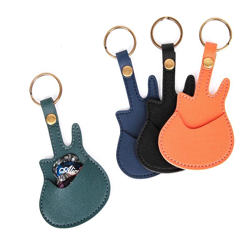 1Pc Leather Guitar Pick Bag Pick Holder Case Guitar Shape With Key Ring Guitar Accessories Instrument Accessories