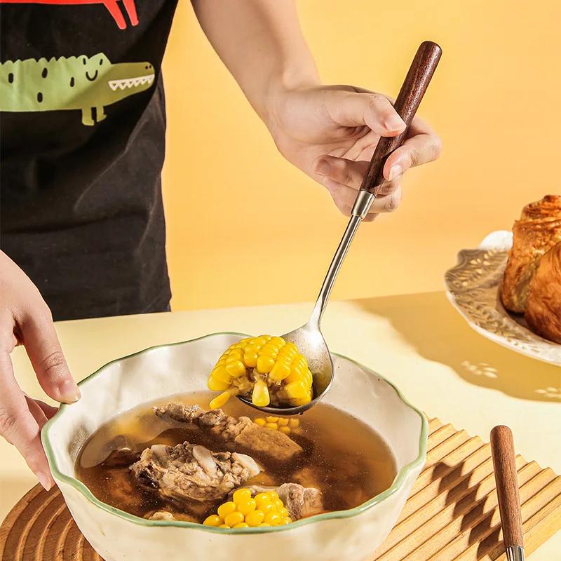 Thickened Household Pizza Cake Spatula Butterfly Porridge Spoon 304 Stainless Steel Walnut Soup Shell Dry Rice Kitchen Item Bar