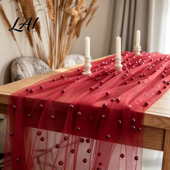 Versatile Table Runner for Holidays Faux Pearl Runner Sheer Tulle Washable Dining Room Elegant Overlay Weddings Holiday Parties Dreamy Decor