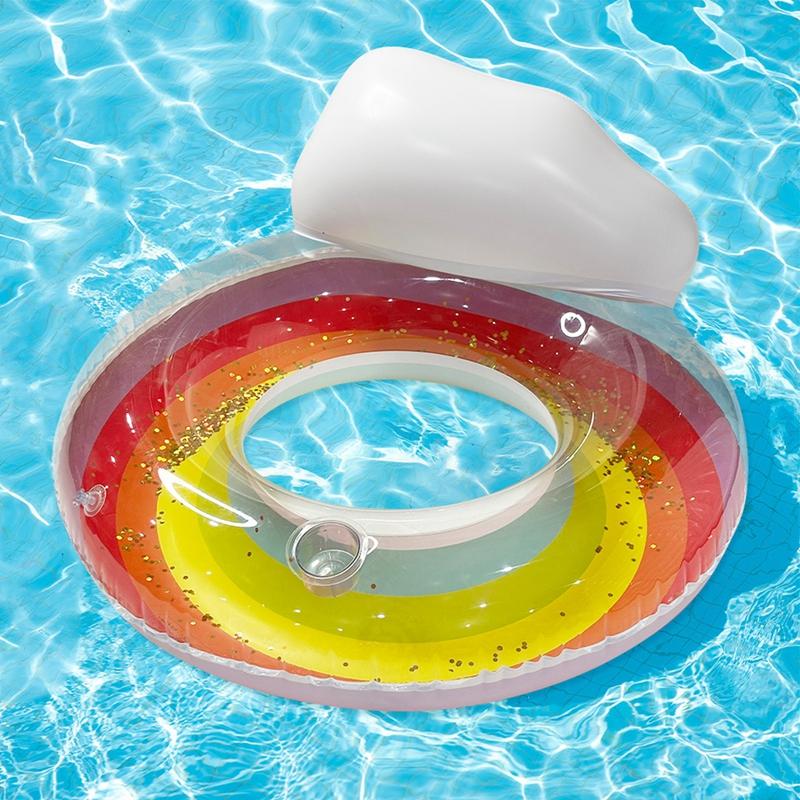 

1 шт. Радужный плавательный круг-сиденье с блестками из ПВХ, одноместное двухместное сиденье со спинкой, плавательный круг-кресло для отдыха на воде