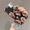 Gradient Glitter Rose Pattern Tempered Glass Phone Case For iPhone 17 16 15 14 13 12 11 Pro Max 17Air 16E 7 8 Plus XR XS X Cover