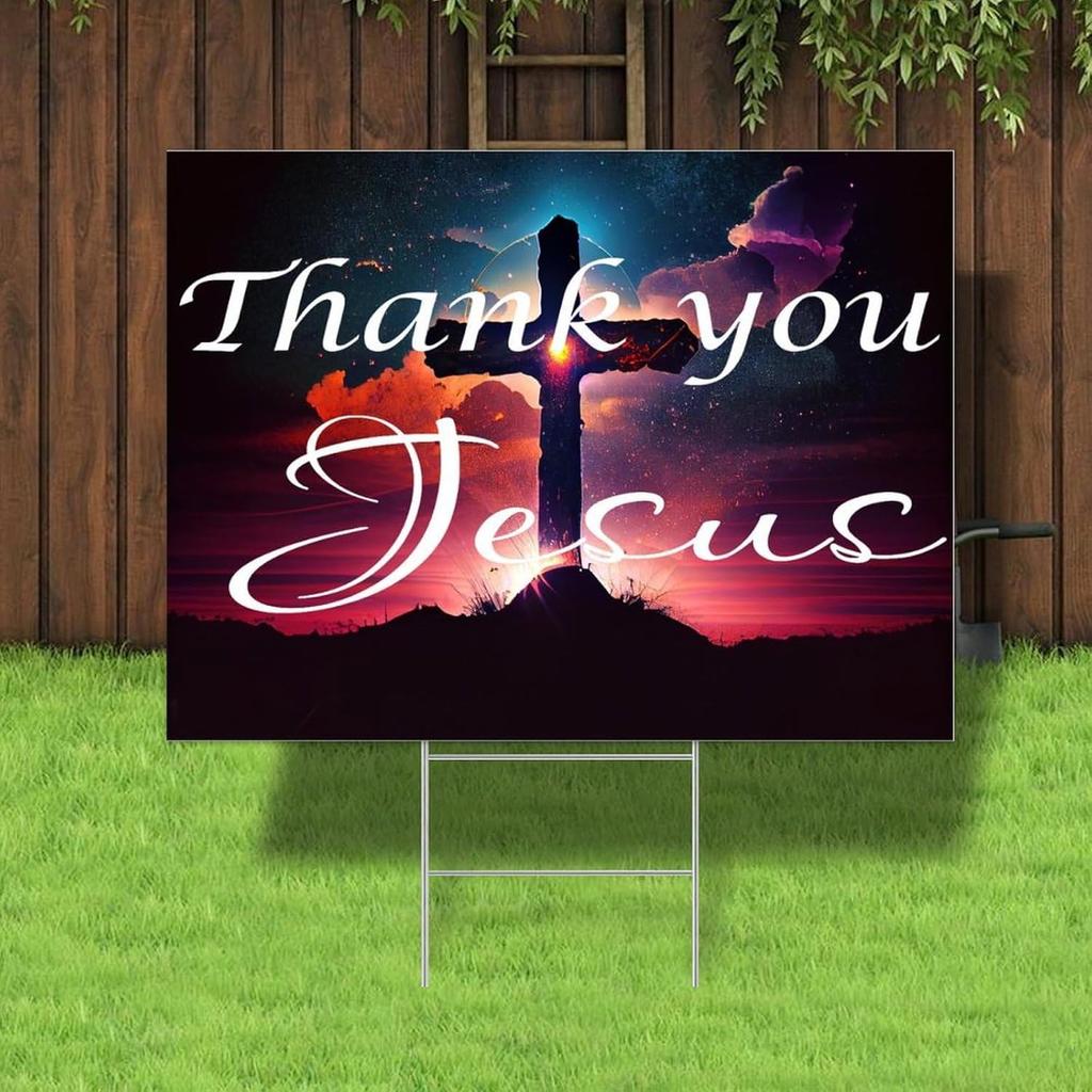 Bible Verse Saying Outdoor Yard Sign Thank You Jesus Yard Signs with Stakes Two Sided Print Christianity Durable Yard Signs Weatherproof Party Open