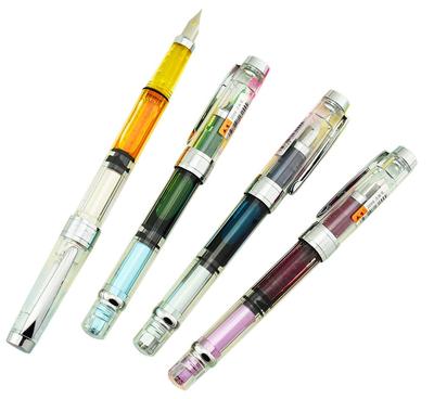 Yongsheng 3008 Vulpen, Extra Fijne Penpunt, EF, Transparante Houder, Zilveren Afwerking, Schroefdop (Set van 4)