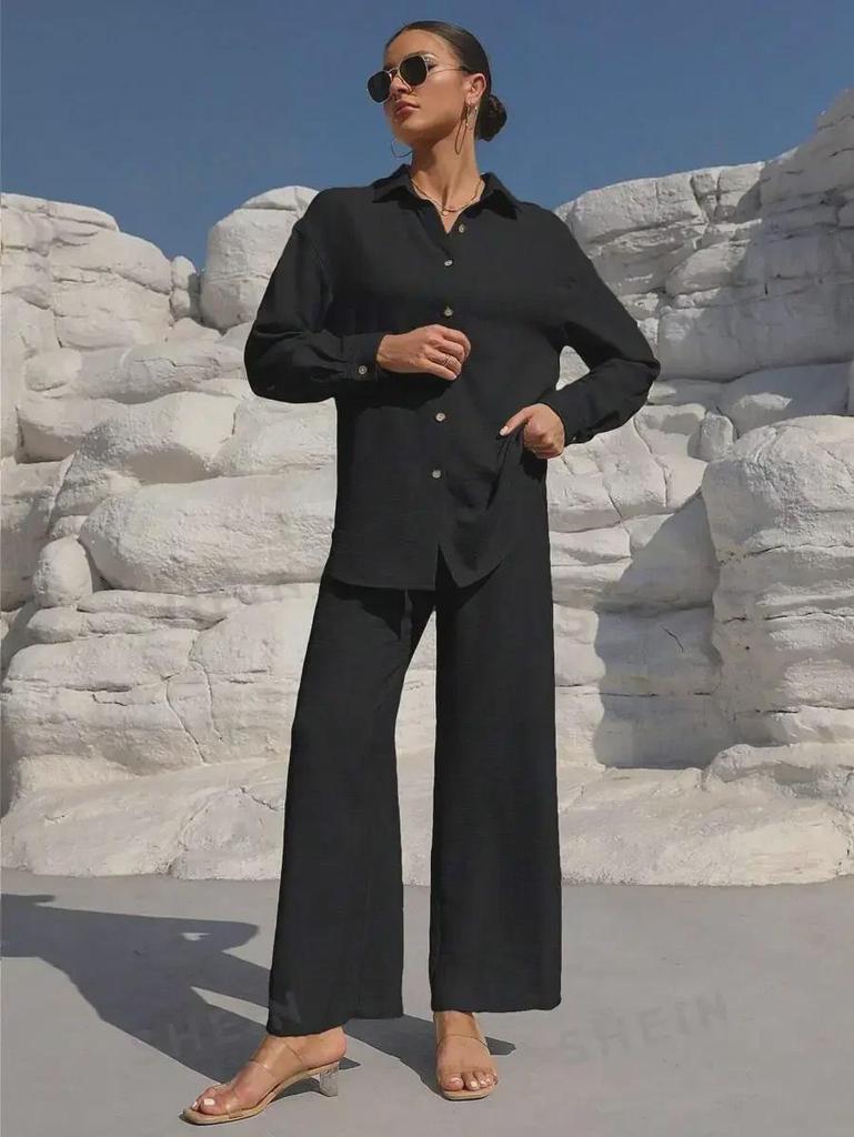 2025 Herbst Damenmode Zweiteiler: Lockere Strickjacke & Weitbeinige Hose