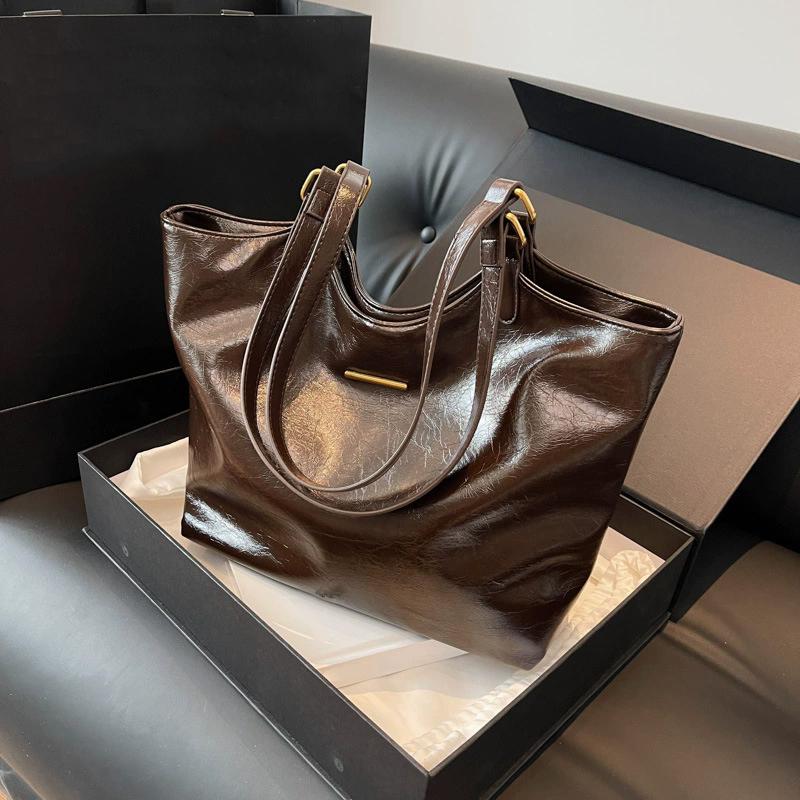 

Yogodlns Designer Shoulder Bags for Women Large Capacity Tote Bag Winter Vintage Solid Color Zipper Travel Retro Handbag Purse 40x13x28cm коричневий