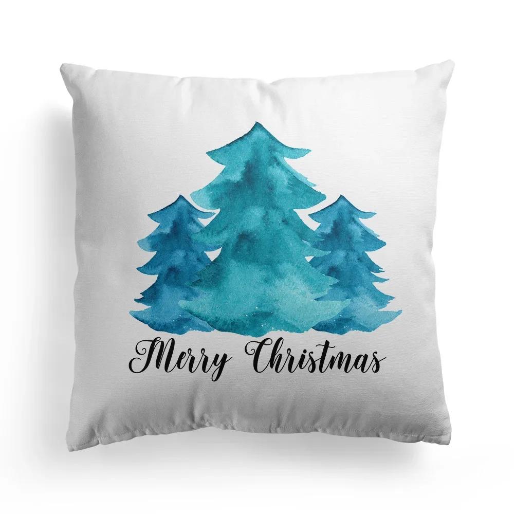 Home Decoration Christmas Blue Elk Plant Pillow House Polyester Cushion Cushion Decoración Navideña Funda De Almohada