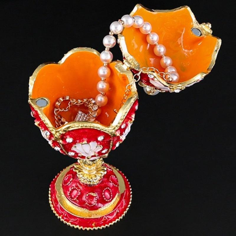 Egg Shape Jewelry Storage Box Inlaid Gem Organizer Exquisite Enameled Alloy Storage Jar Earrings Ring Unique Gift for Family