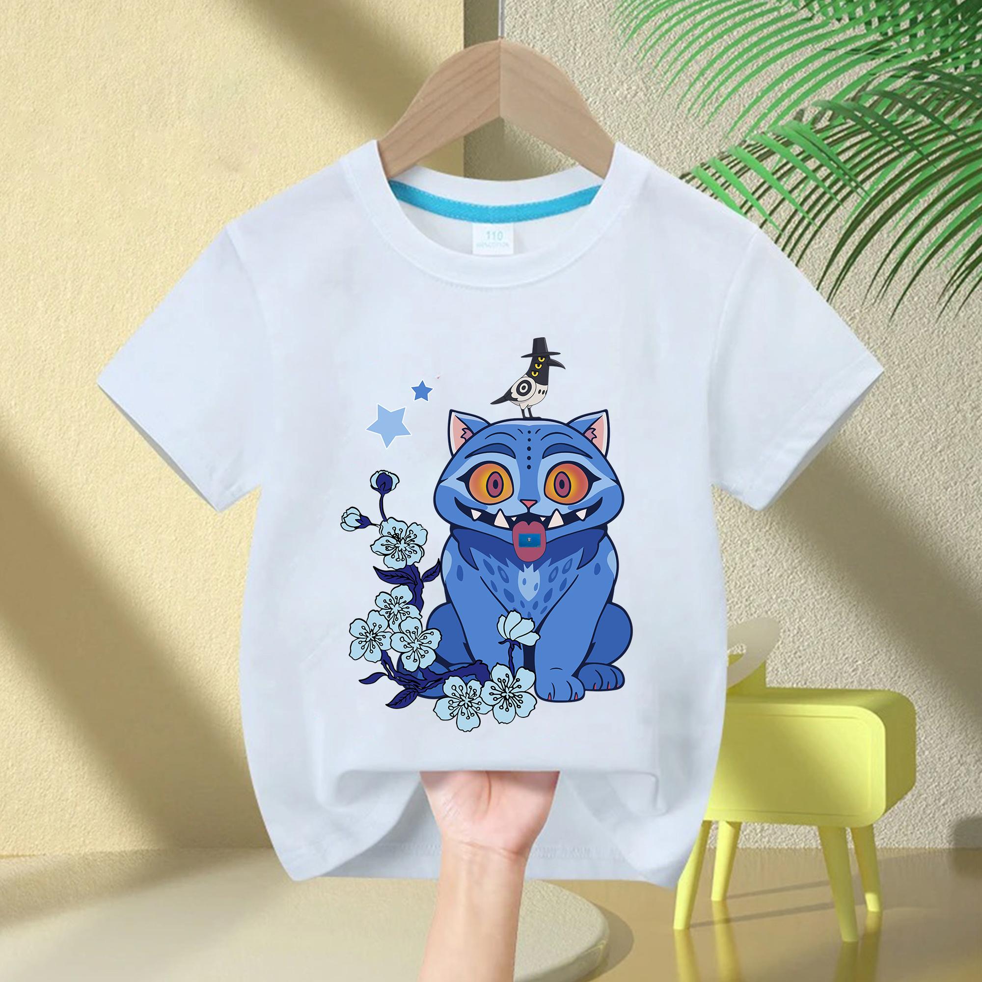 Fashion Casual Printed Short Sleeve Loose Top Crew Neck T-Shirts Girls 160