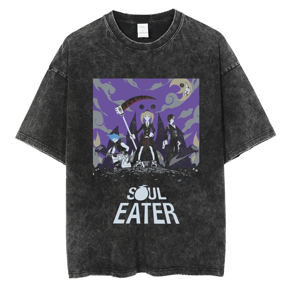 T-shirt Manga Soul Eater Stampa Death the Kid T-shirt Lavata Vintage Streetwear Abbigliamento Uomo Donna Maglietta in Cotone Oversize