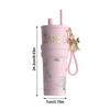 710ml Insulated Cup Ceramic Inner Liner Dustproof Straw Water Cup Large Capacity with Flower Pendant Vacuum Coffee Cup Travel