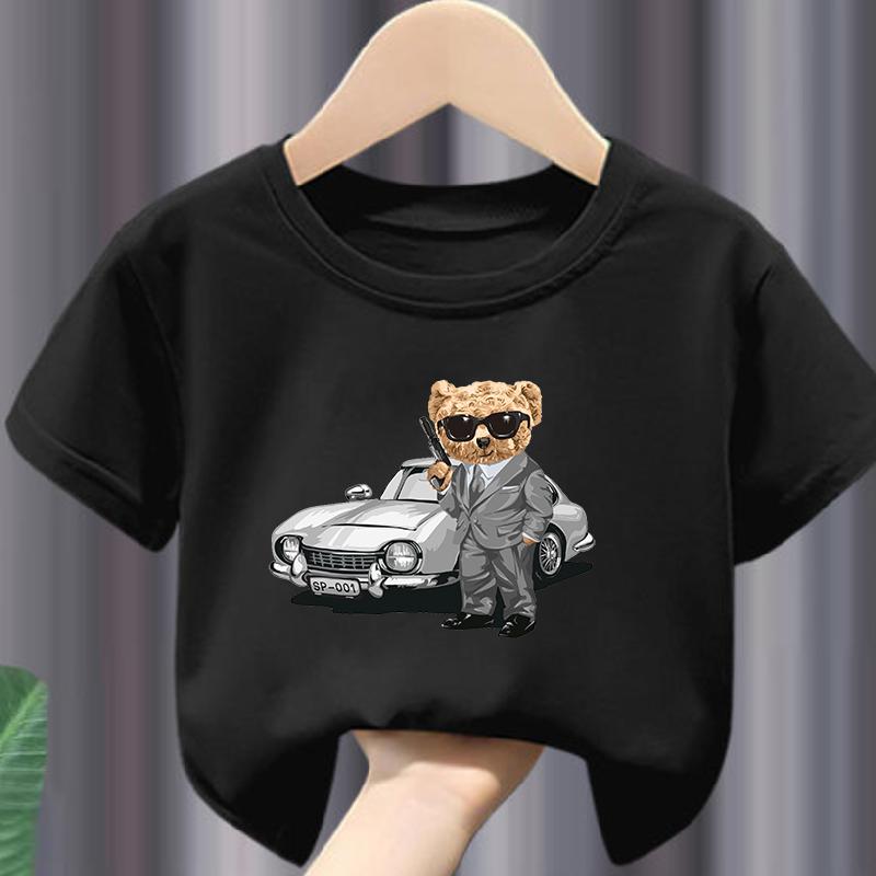 Hot Sale Teddy Bear Print  Childrens Clothing Tshirt Clothing Summer Casual Funny  Boys Baby Girls Tshirt Clothes Kids