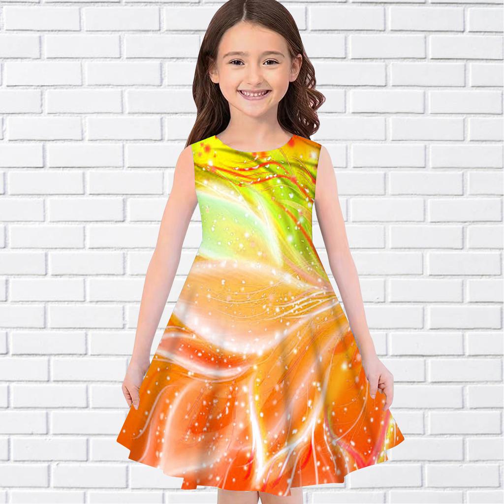 Girls 3D Curved Stripes Dresses Kids Girl Party Sleeveless Princess Dress Tank for Girl Over Four Years