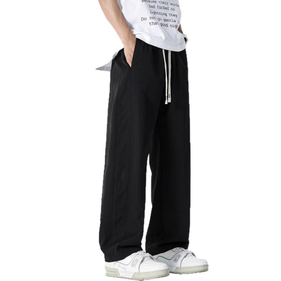 American mesh ice silk pants men's summer thin breathable quick-drying sweatpants straight loose trendy casual trousers