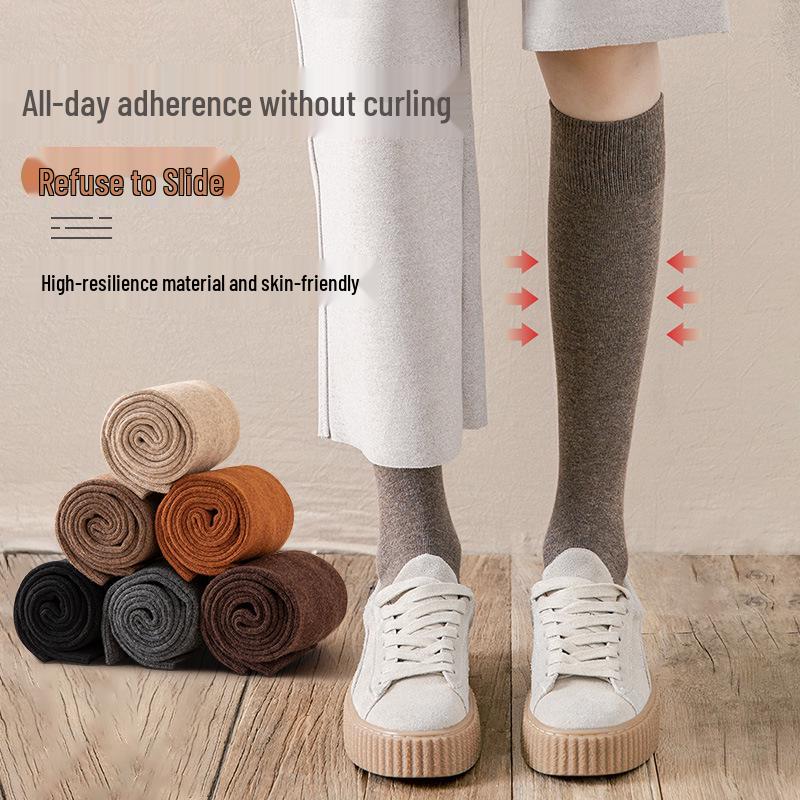 Women's Premium Cotton Mid-Calf & Thigh-High Socks: Versatile for All Seasons, Black