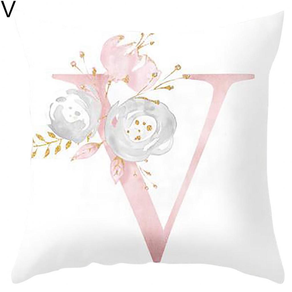 Orion English Alphabet Floral Print Pillow Case Waist Cushion Cover Wedding Bed Decor
