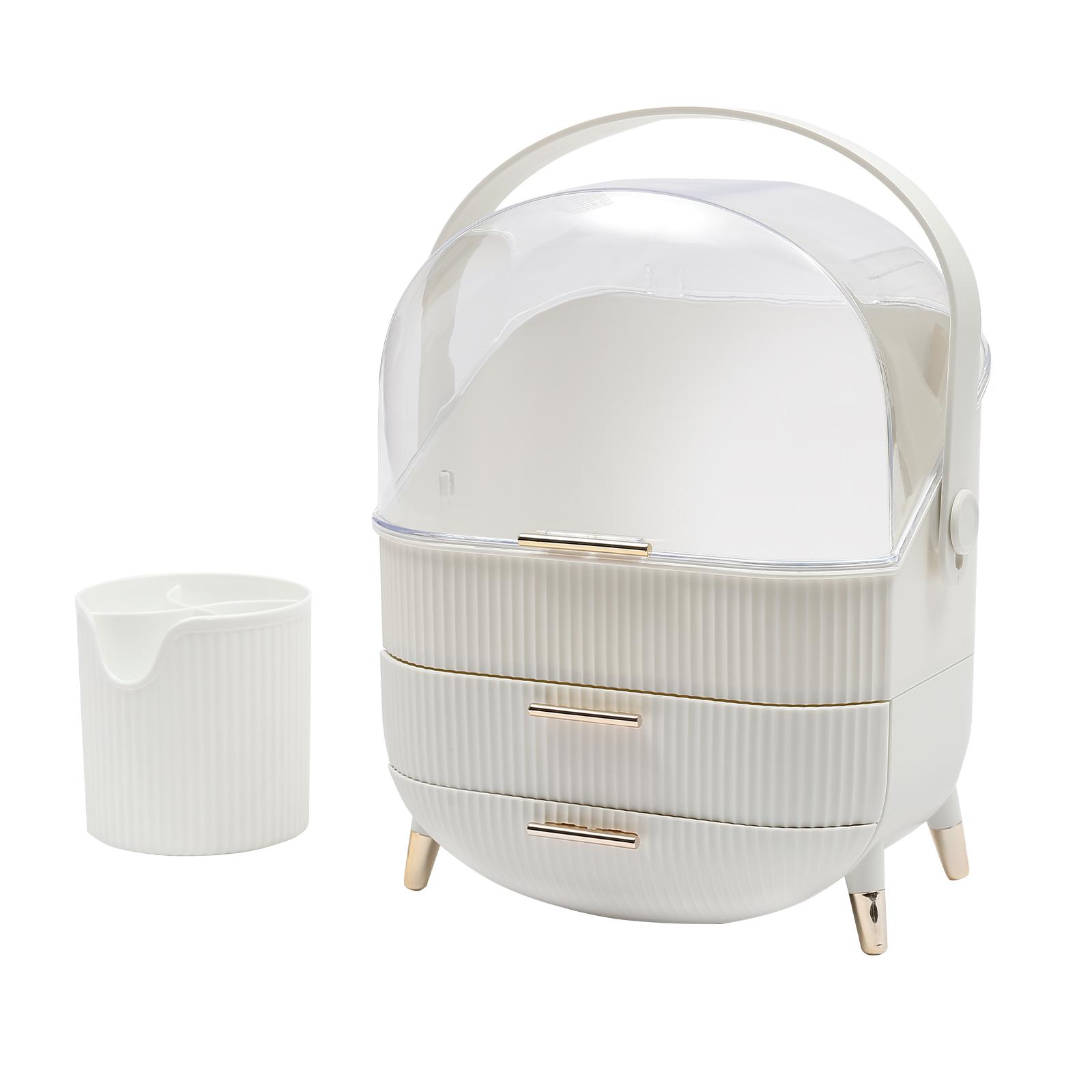 

Белый Портативный Органайзер для Макияжа, Портативный Бокс для Хранения Косметики с Подставкой для Кистей, Коробка для Хранения Макияжа с Пылезащитной Крышкой, 18 л белый