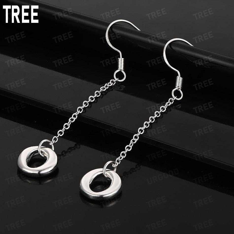 925 Sterling Silver Luxury Round Ring Chain Earrings - Fashion Gift Jewelry