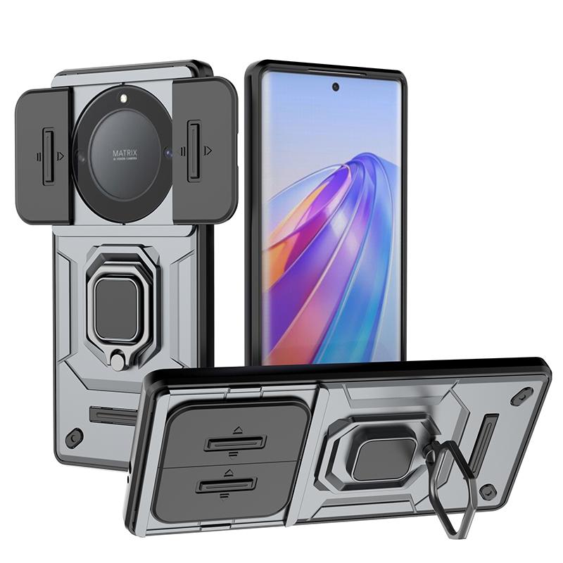 

Для Honor X9b X9a Magic5 Lite Battle Bear Slide Push Window TPU + PC противоударный металлический чехол с магнитной адсорбцией для автомобиля X9b серый