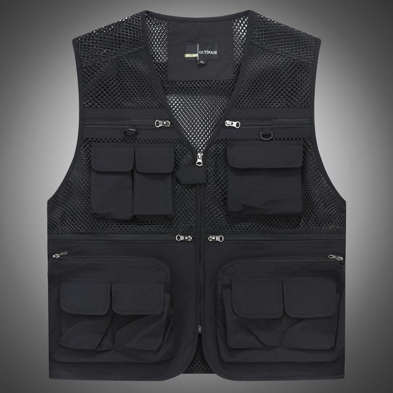 Men's Lightweight Cotton Multi-Pocket Mesh Vest - Sleeveless, Plus Size, Ideal for Summer, Fishing, and Outdoor Activities.