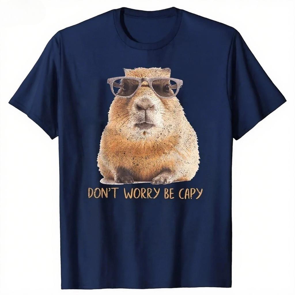 Funny Dont Worry Be Capy Capybara Retro T Shirts Tee Tops Round Neck Short-Sleeve Fashion Tshirt Casual Breathable Casual Top