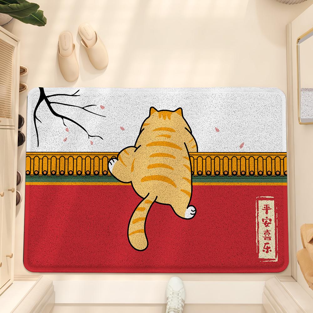

Коврик для пола из ПВХ с рисунком кошки из шелка и круга, входная дверь, грязеотталкивающий противоскользящий коврик, пылеудаляющий коврик для ног, входная дверь 45*75cm