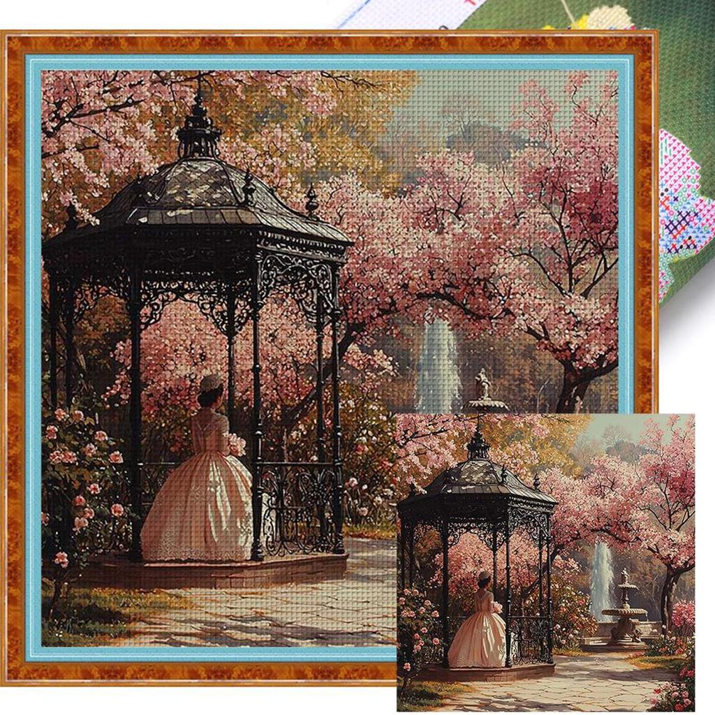 Kit Punto Croce Ricamo Completo Filo di Cotone 11CT Stampato Ragazza Arte 50x50cm