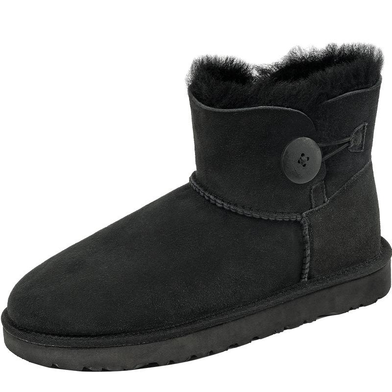 Foreign Trade New Winter Warm Thick-soled Fur Integrated Women's Snow Boots Piled Thickened Solid Color Button Cotton Shoes Boots