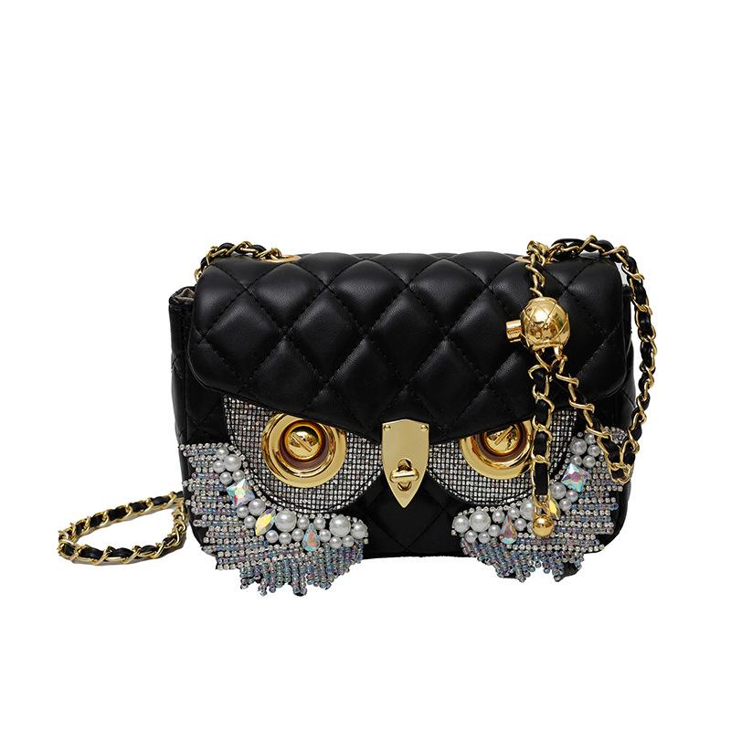 Xiaoxiangfeng diamond bag 2025 new European and American fashion rhinestone fringed shoulder bag women's owl small square bag