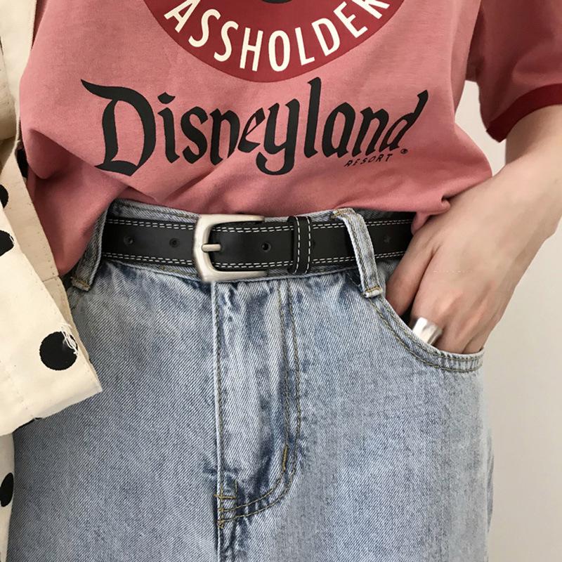 

Korean Women s Leather Belt with Double White Line - Simple, Versatile Jeans Accessory 105cm білий