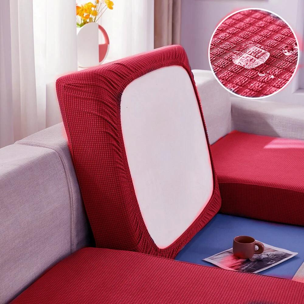 Waterproof Jacquard Sofa Seat Cushion Cover, Polar Fleece, Elastic, Removable, Couch Cover, Pets, Kids, Furniture Protector