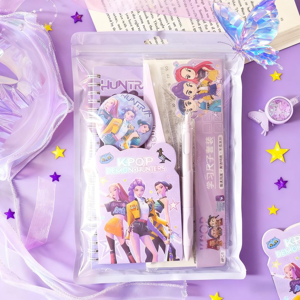 K-POP Anime Girl Character Merch Stationery Set, Cute School Supplies Kit, Student Notebook Pen Ruler, Perfect Birthday Gift