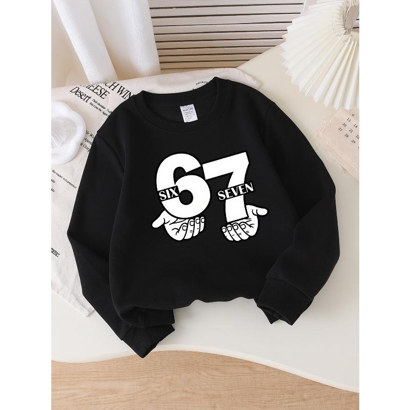 Kids Sweatshirt,Crew Neck Fashion Top, Fun "Six Seven Hands" Patterned Sweatshirt, for Everyday Casual Wear, Perfect for All Kinds of Daily Outfits