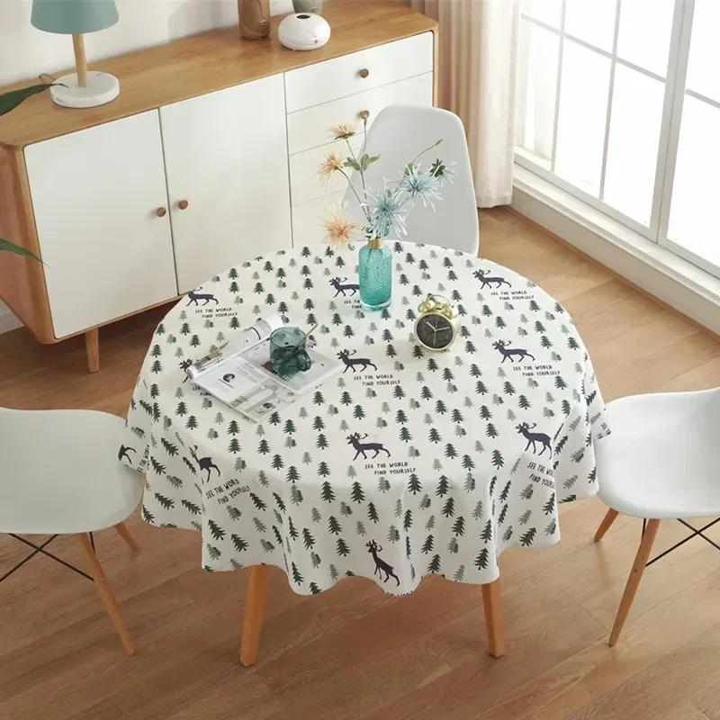 Diameter 120/150cm Nordic Round Tablecloth Cotton Linen Washable Hotel Banquet Table Cloth Wedding Party Christmas Table Cover