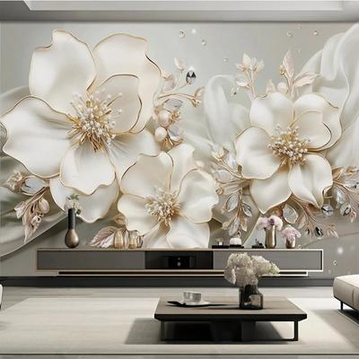 Papier Peint Moderne 3d Fleurs en Relief Bijoux Murale Chambre Salon Fond Murale Décoration Intérieure