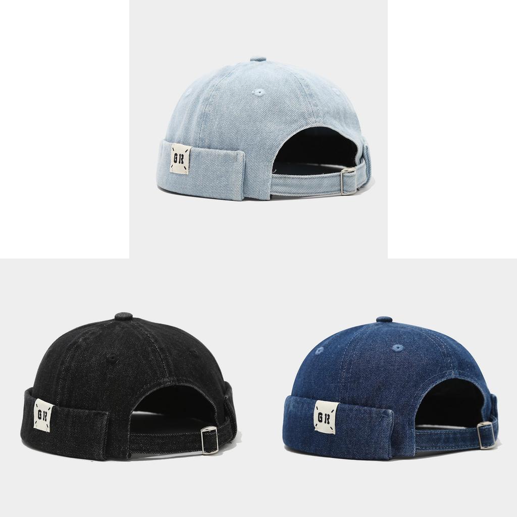 Denim Cap For Men Women Summer Adjustable Breathable Billless Hat With Letter Embroidery