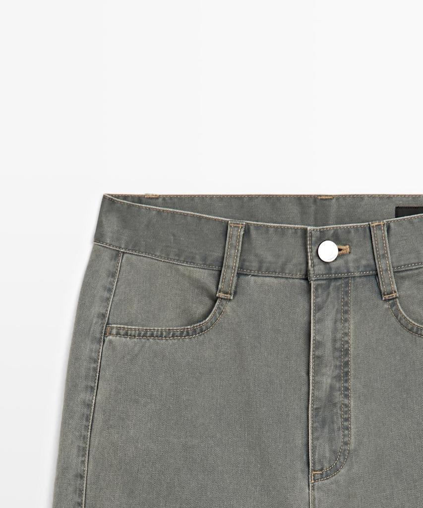 Masimodutti Denim Detail Wide Leg Cotton Pants