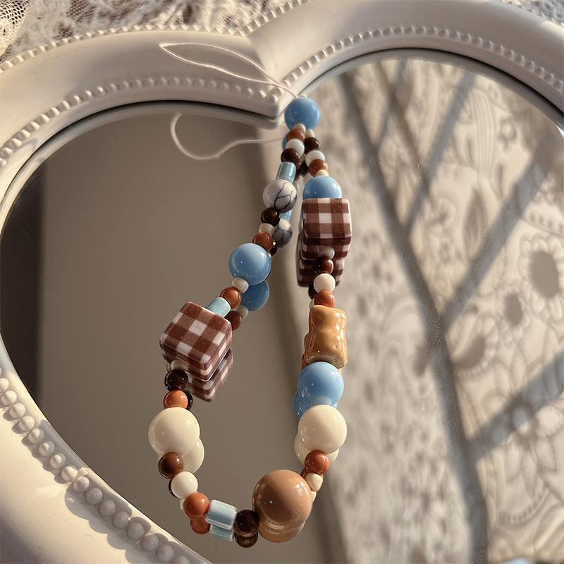 

Cartoon Butter Bear Phone Lanyard Cute Beaded Phone Chain Bracelets Keychain Anti Lost Mobile Phone Strap Camera Charm